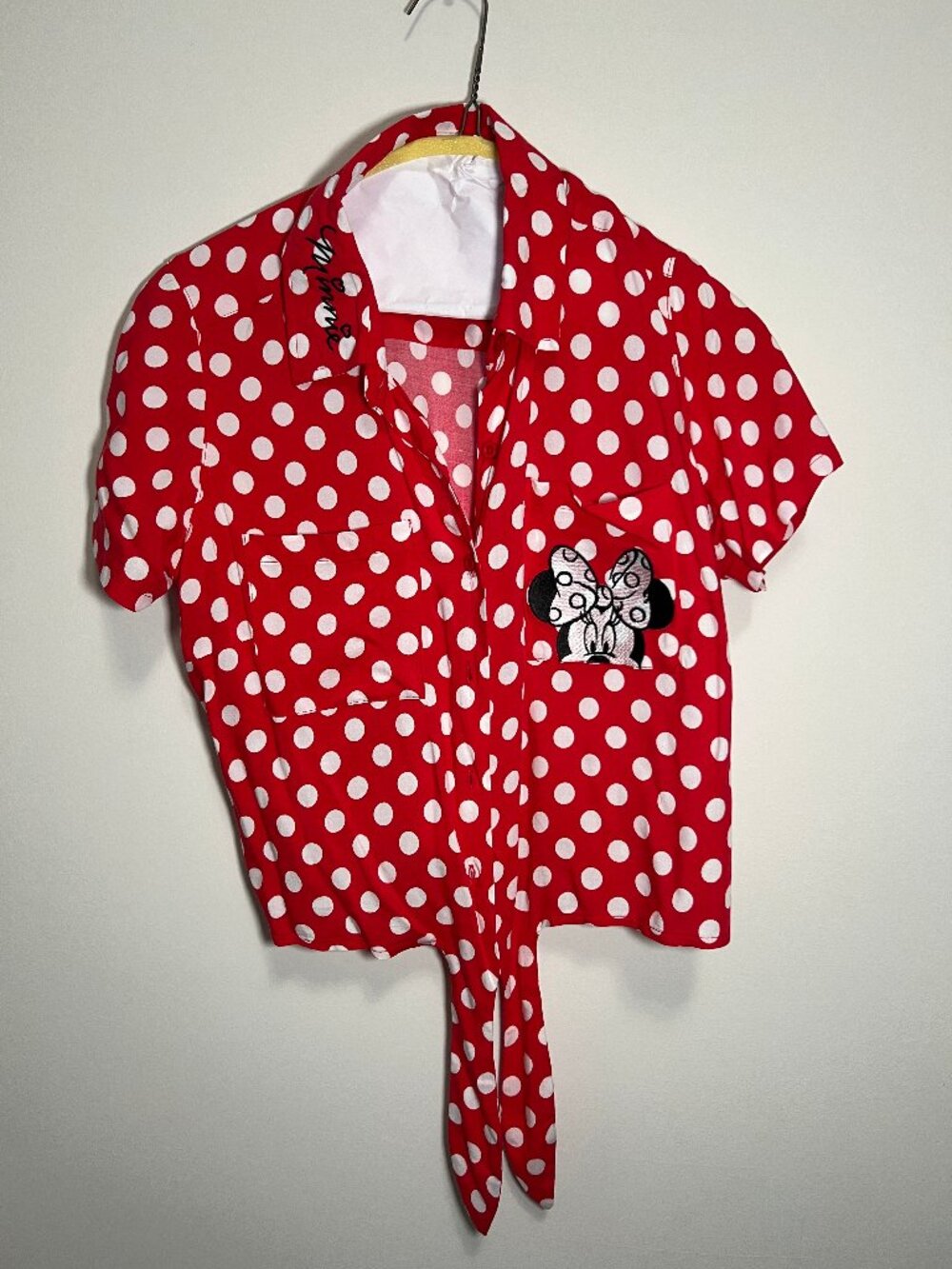 Disney Minnie Mouse Polka Dot Button Up ft Tie-Front & Pockets - Size XS